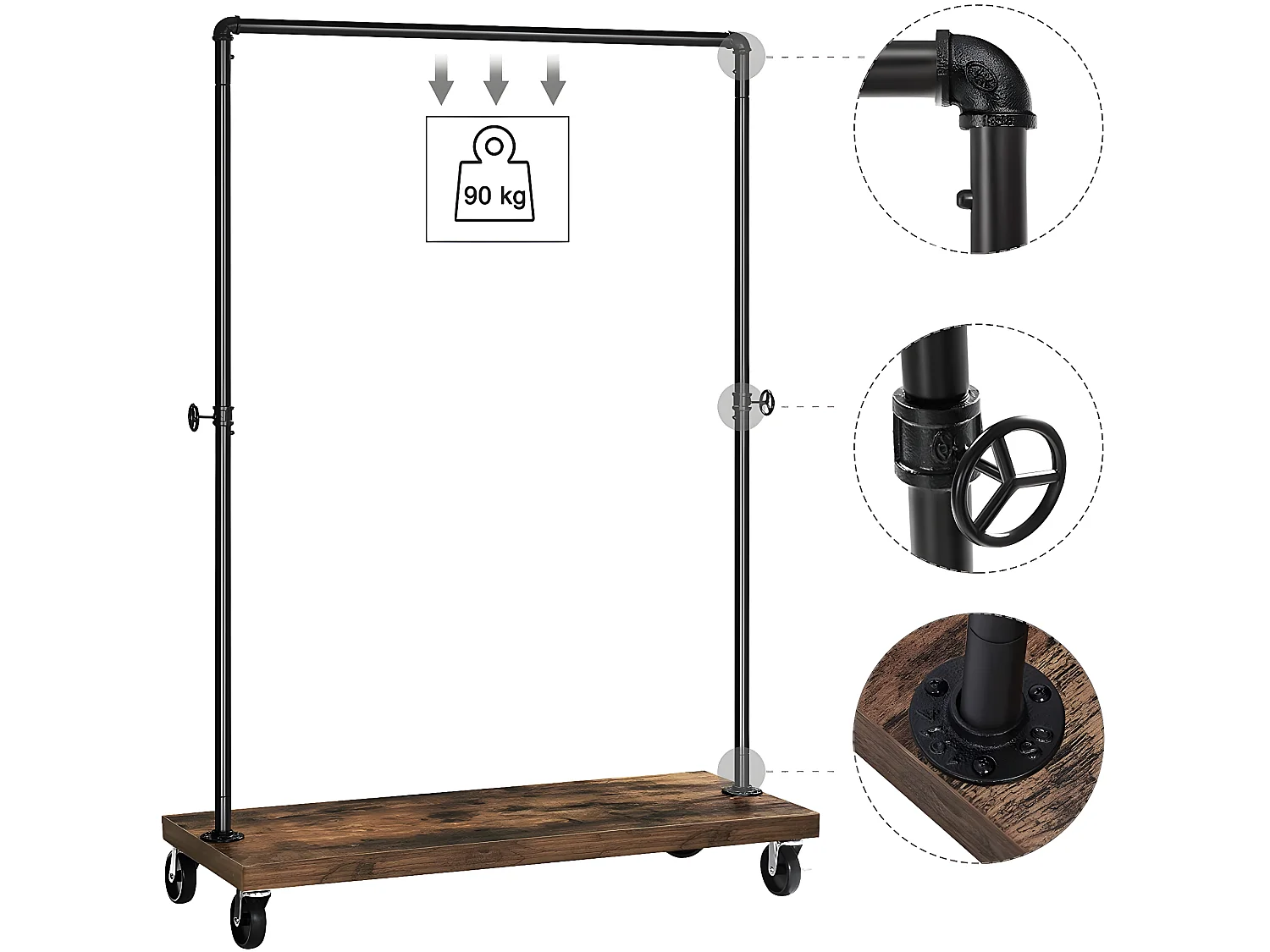 HASERF - Appendiabiti da corridoio in stile industriale - 162x103,5x40 - Mobile da ingresso