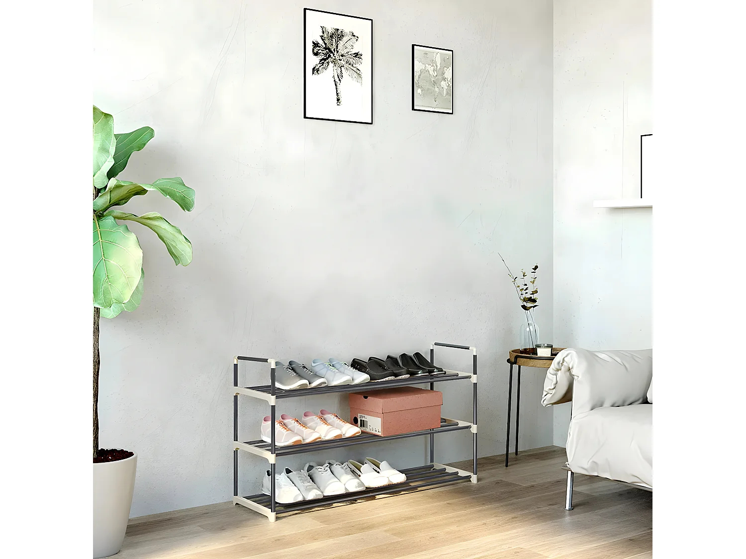 BROCK - Meuble à chaussures style industriel couloir - 92x30x54 - 3 tablettes - Meuble d'entrée