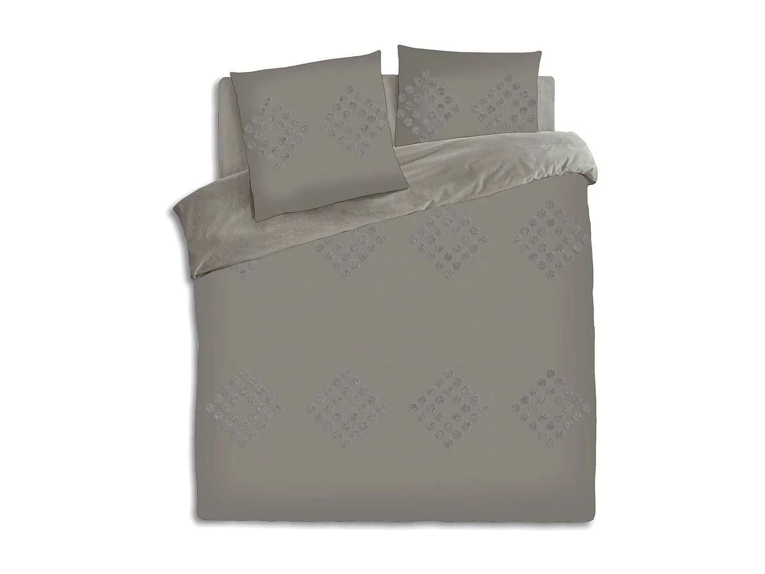 Parure de lit 2 Personnes 240 x 220 cm Housse de couette avec 2 taies en Coton lavé Gris et tufté