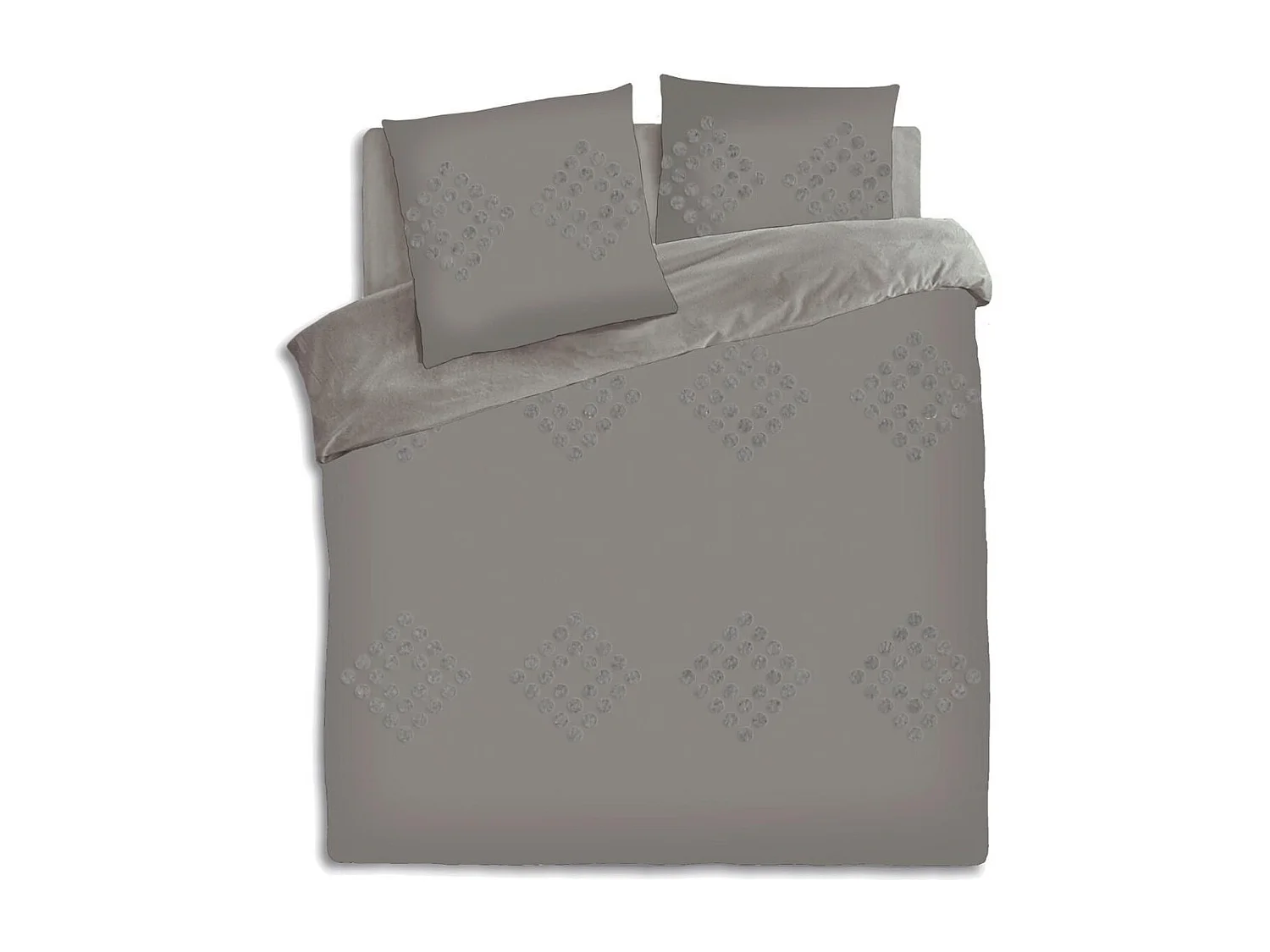 Parure de lit 2 Personnes 240 x 220 cm Housse de couette avec 2 taies en Coton lavé Gris et tufté