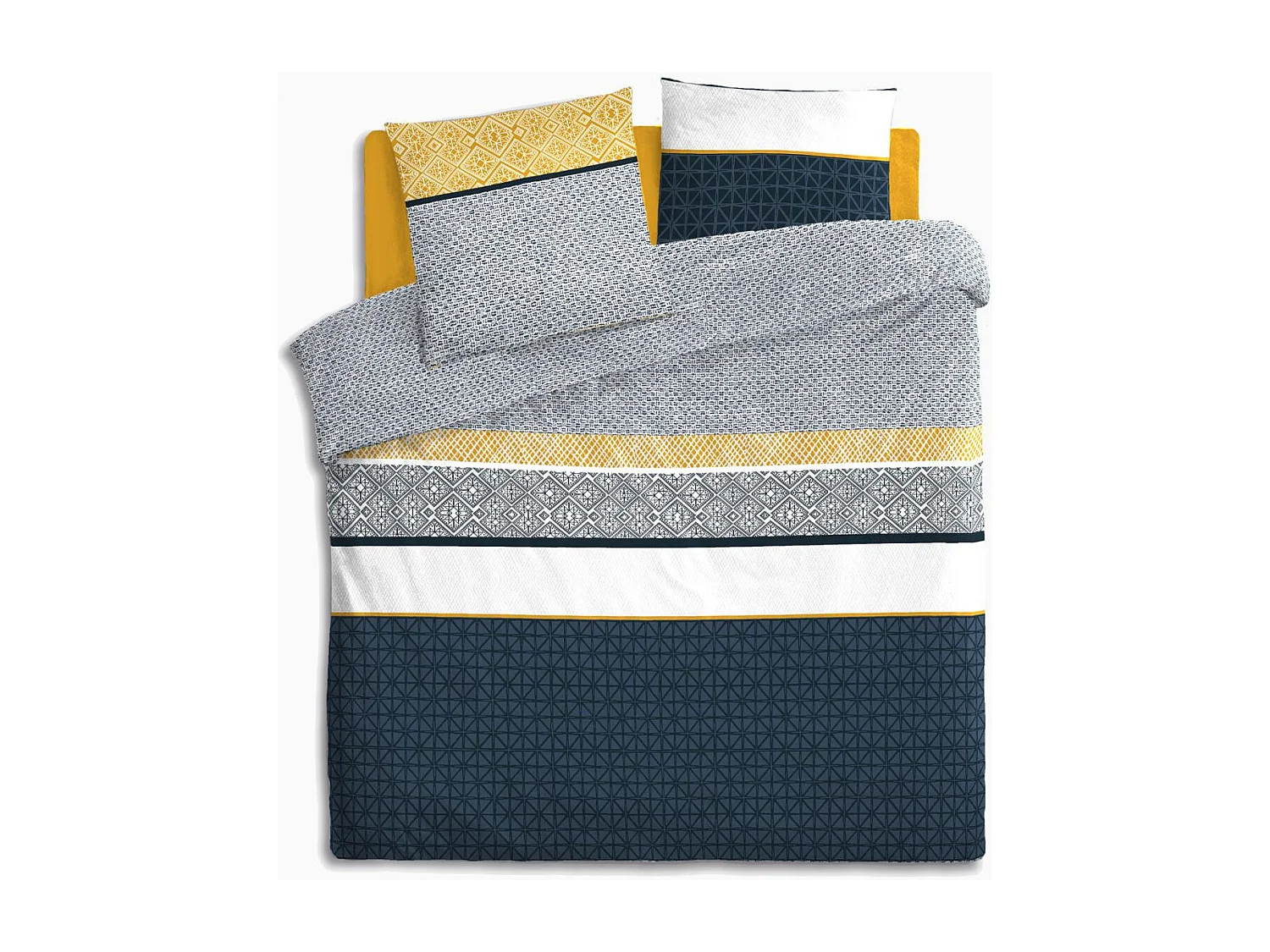 Parure de lit 2 Personnes 260 x 240 cm Housse de couette avec 2 taies imprimé Rayures Ethnique