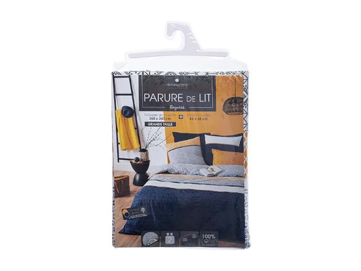 Parure de lit 2 Personnes 260 x 240 cm Housse de couette avec 2 taies imprimé Rayures Ethnique