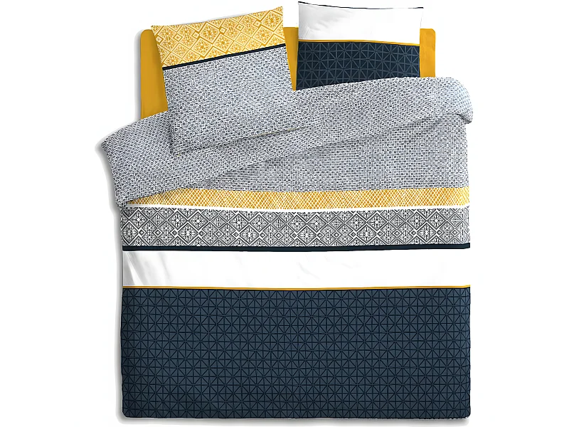 Parure de lit 2 Personnes 260 x 240 cm Housse de couette avec 2 taies imprimé Rayures Ethnique