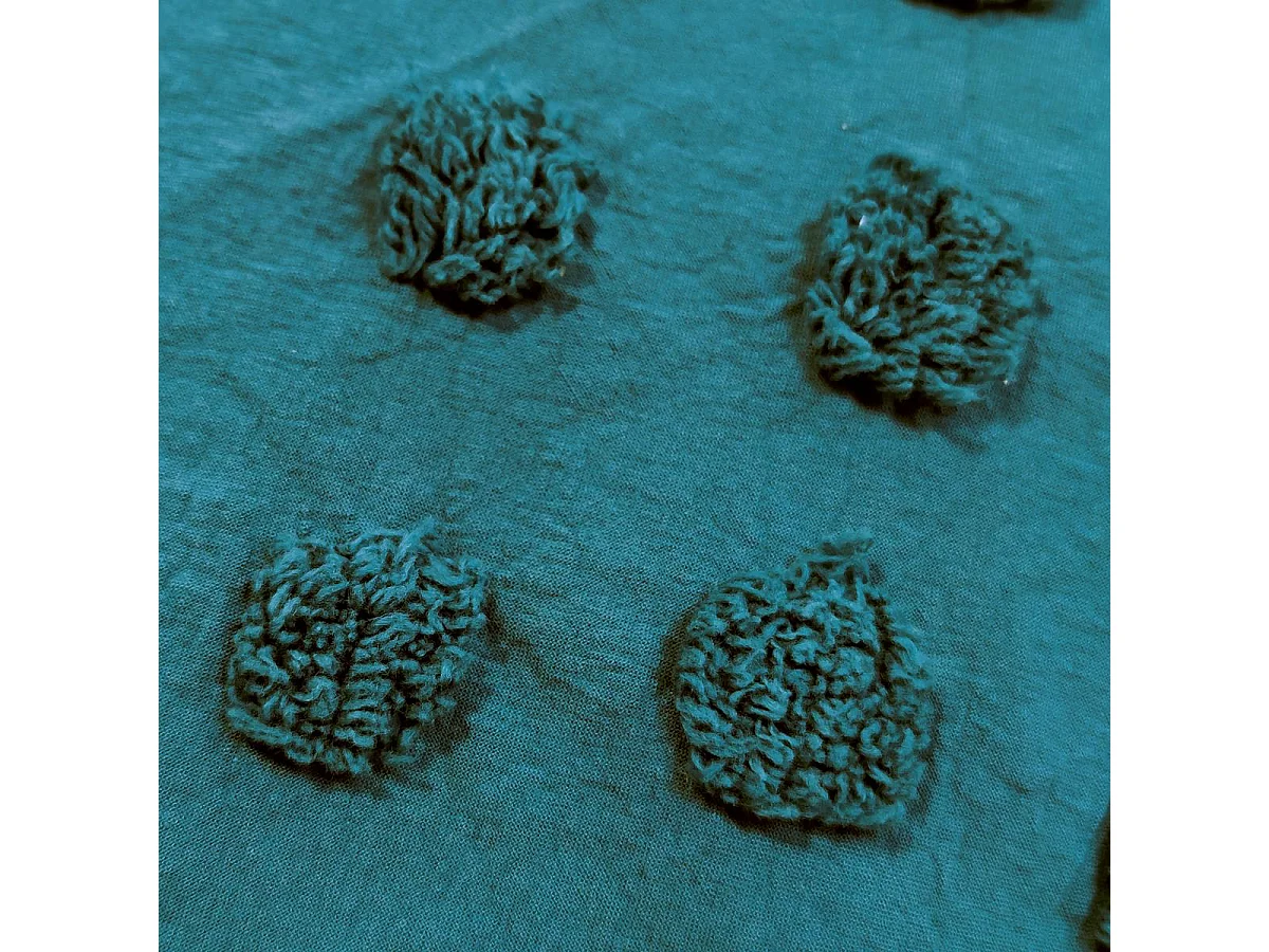 Parure de lit 2 Personnes 240 x 220 cm Housse de couette avec 2 taies Coton lavé Bleu Canard tufté