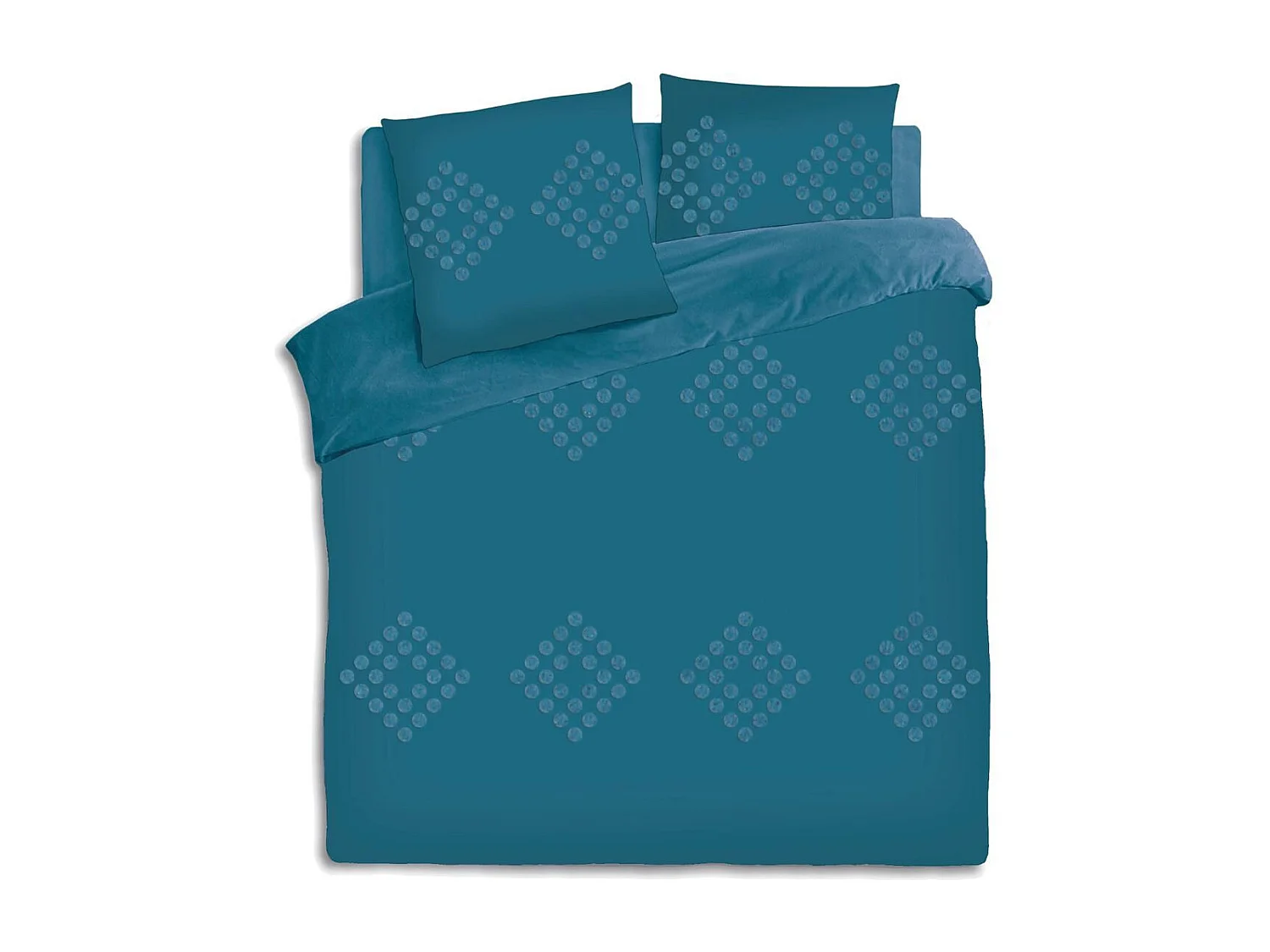 Parure de lit 2 Personnes 240 x 220 cm Housse de couette avec 2 taies Coton lavé Bleu Canard tufté