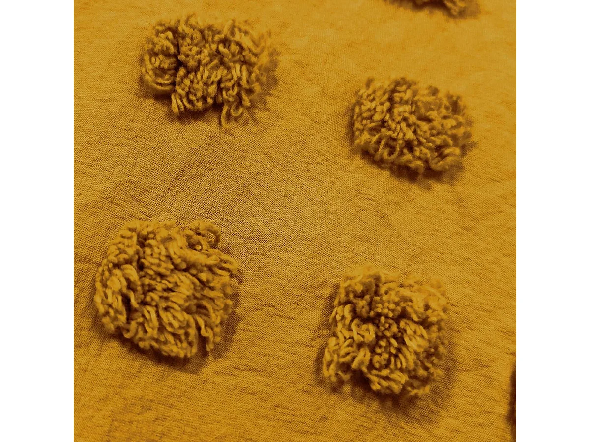 Parure de lit 2 Personnes 240 x 220 cm Housse de couette avec 2 taies en Coton lavé Ocre et tufté