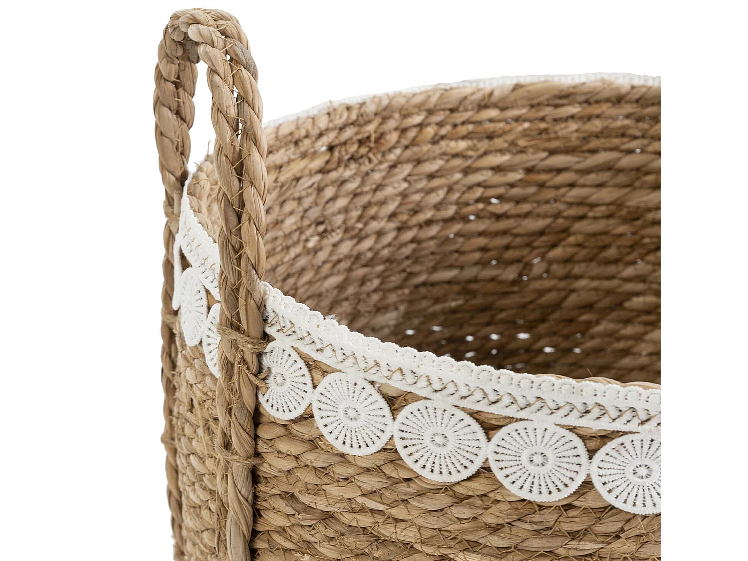 Set van 3 Yasmina manden van natuurlijke vezels met handvatten, wit/natuurlijk