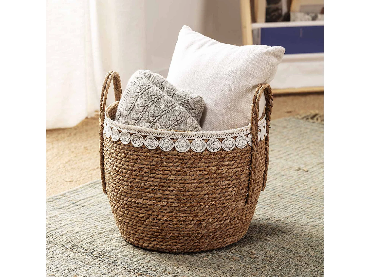 Set de 3 paniers Yasmina fibres naturelles, blanc/naturel