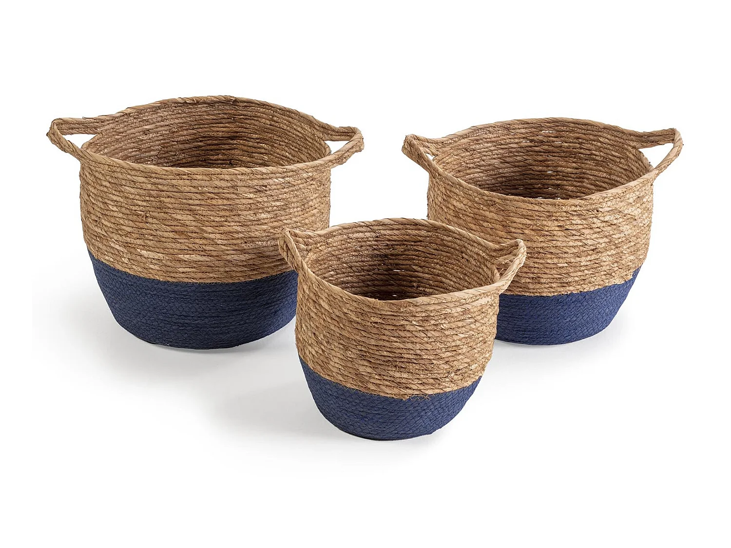 Set de 3 paniers Anxo fibre naturelle, bleu/naturel