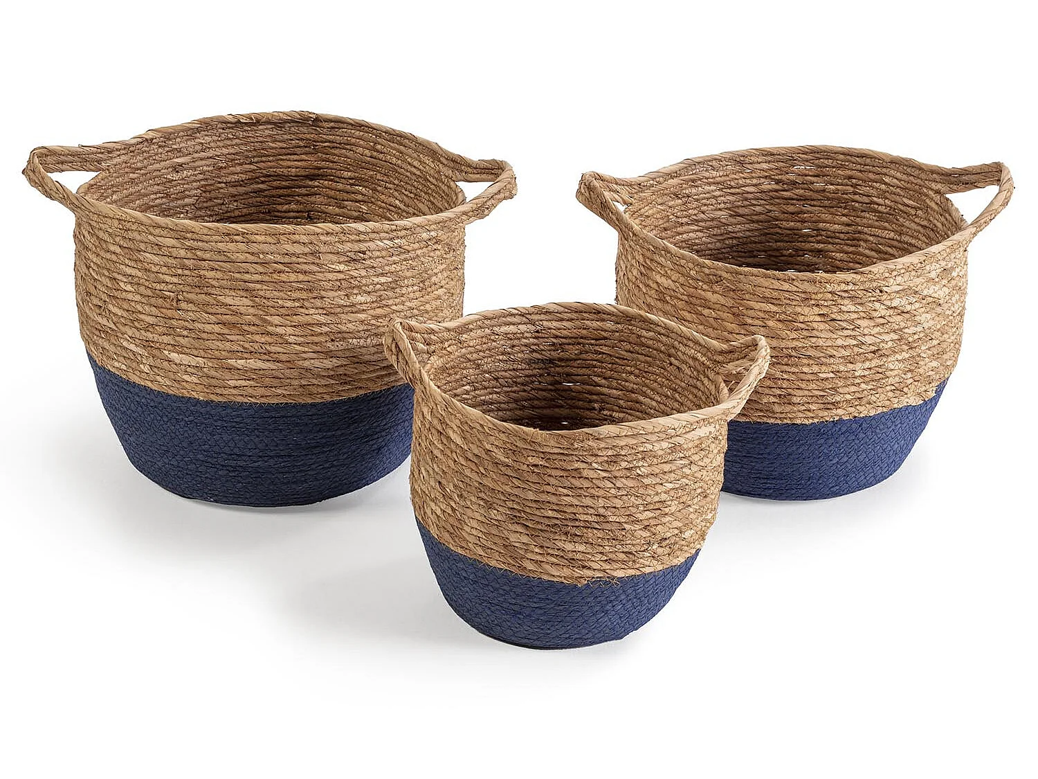 Set de 3 paniers Anxo fibre naturelle, bleu/naturel