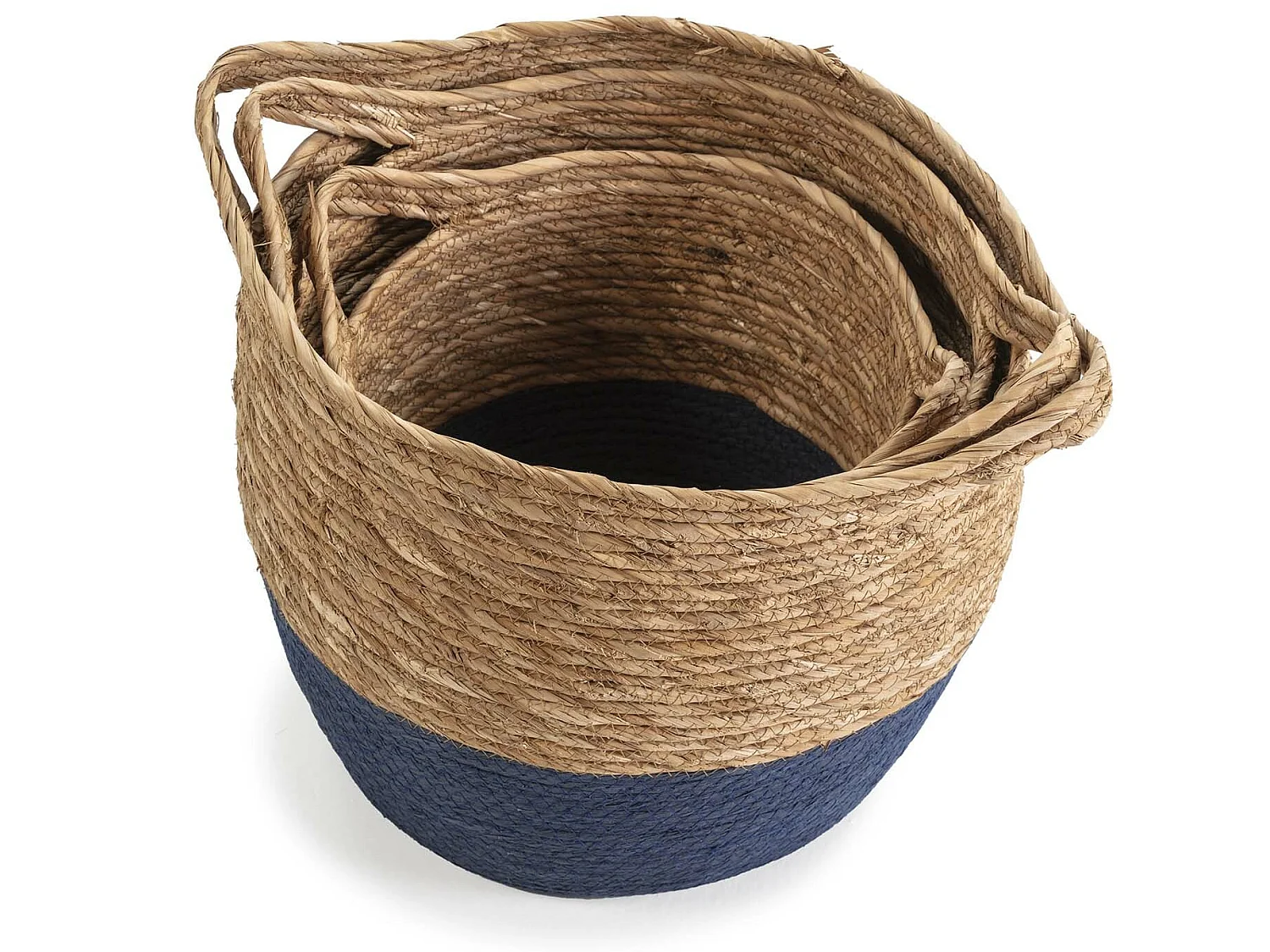 Set de 3 paniers Anxo fibre naturelle, bleu/naturel