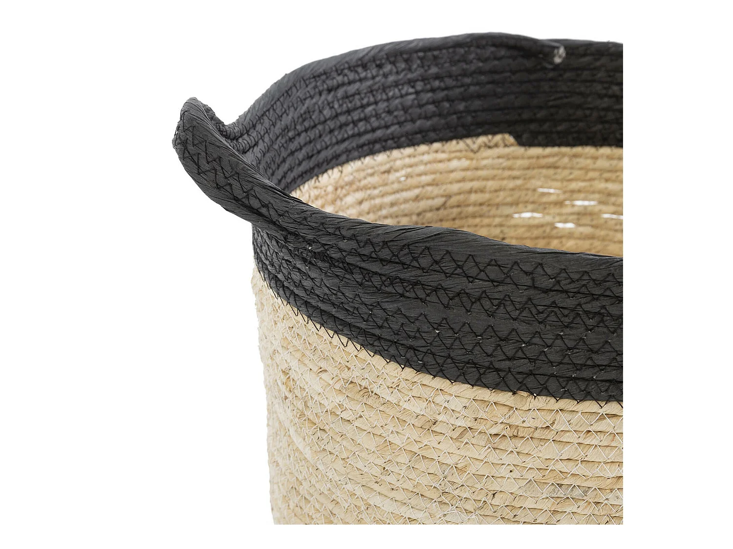 Conjunto de 3 cestas Otilia de fibra natural e papel, preto/bege com alças.