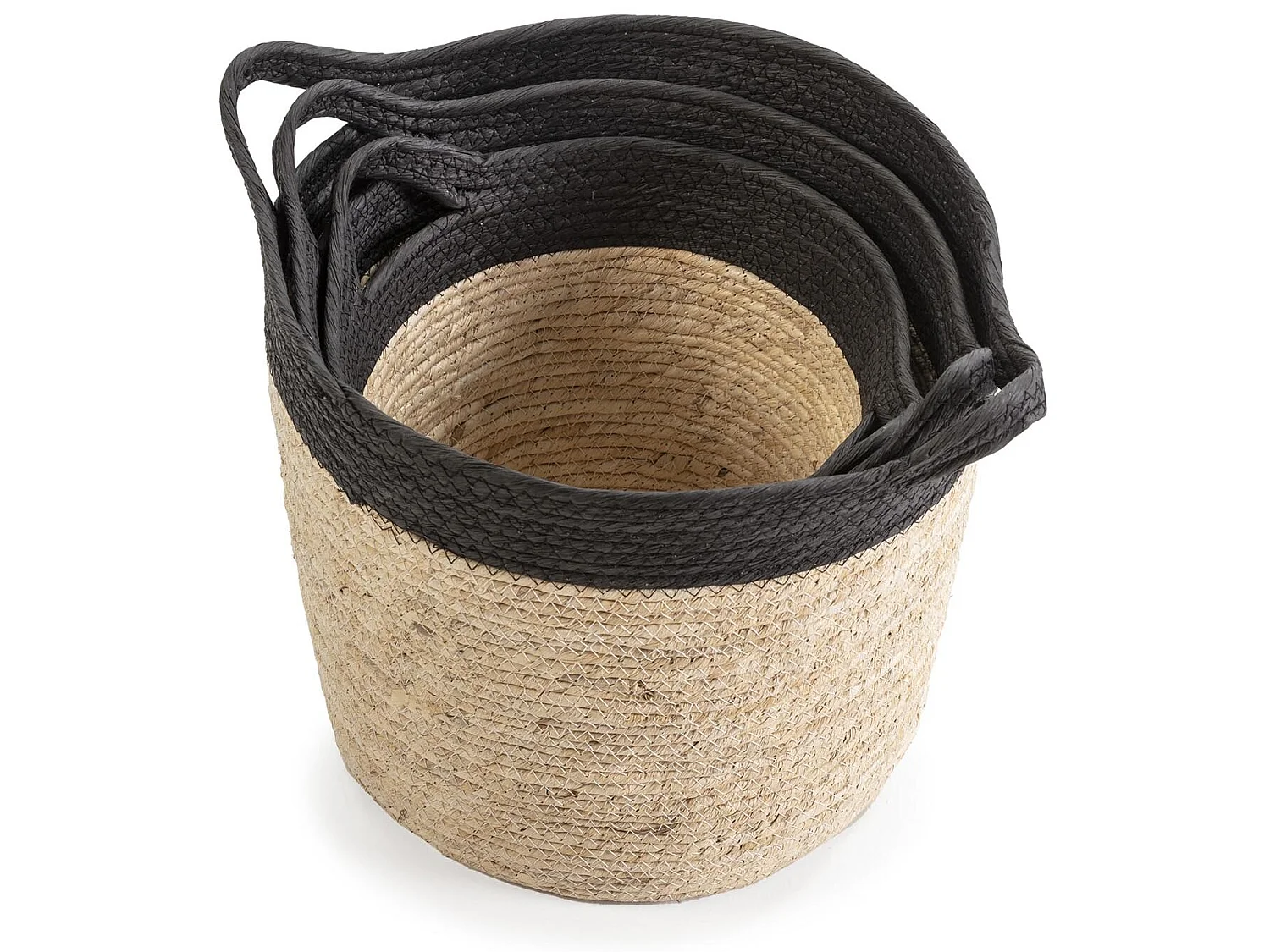 Set de 3 paniers Otilia fibre naturelle et papier, noir/beige