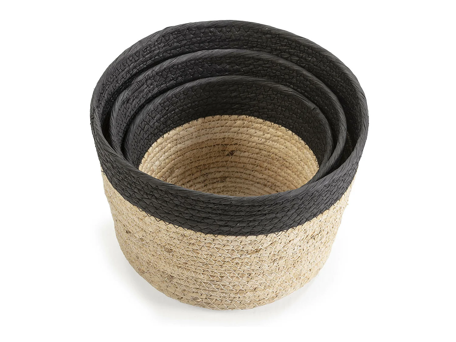Set di 3 cestini Nati in fibra naturale e carta, nero/beige