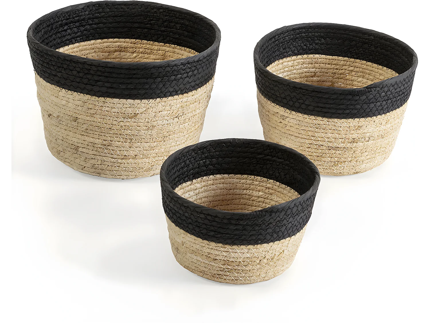 Set de 3 paniers Nati fibre naturelle et papier, noir/beige