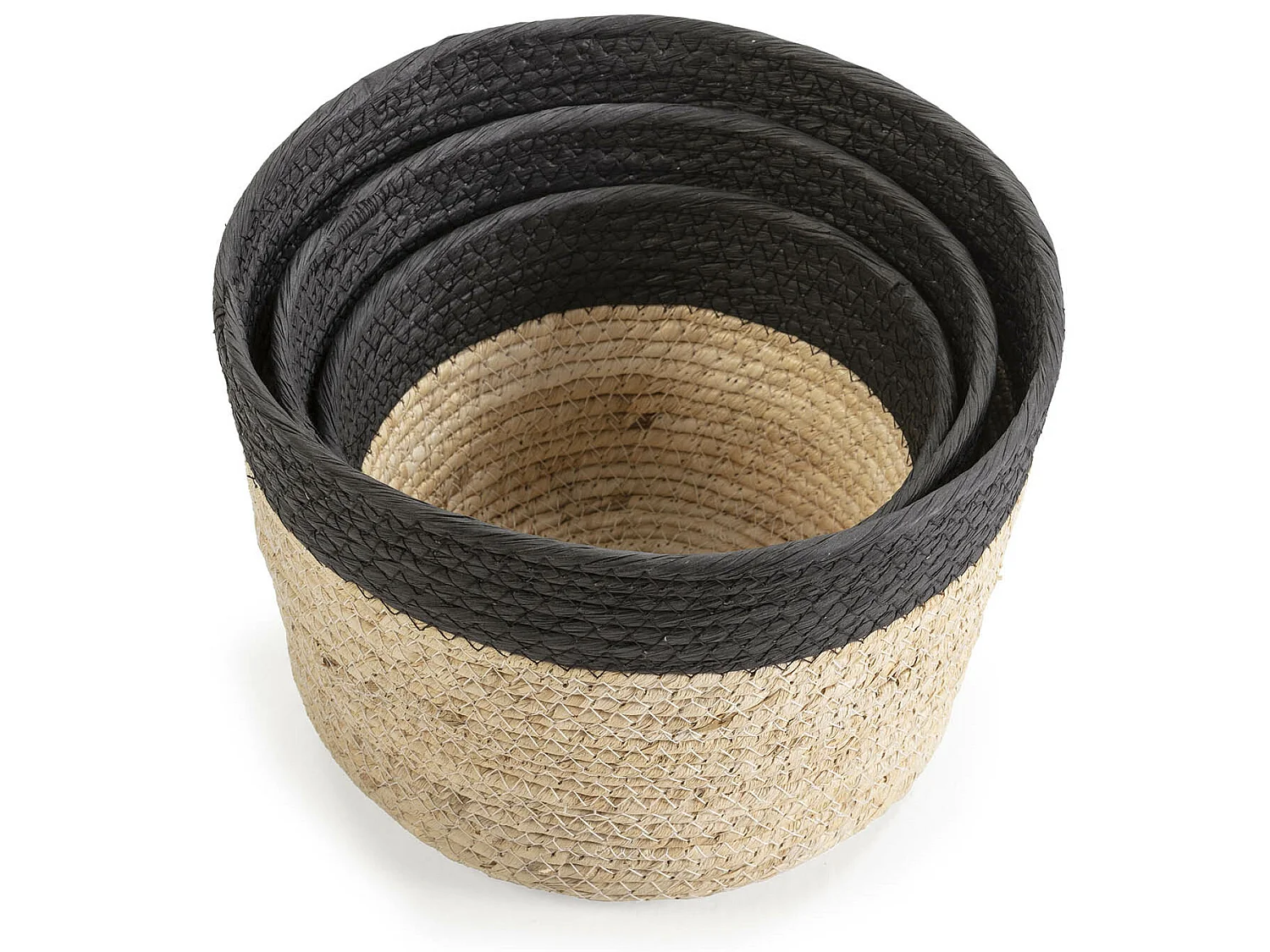 Set de 3 paniers Nati fibre naturelle et papier, noir/beige