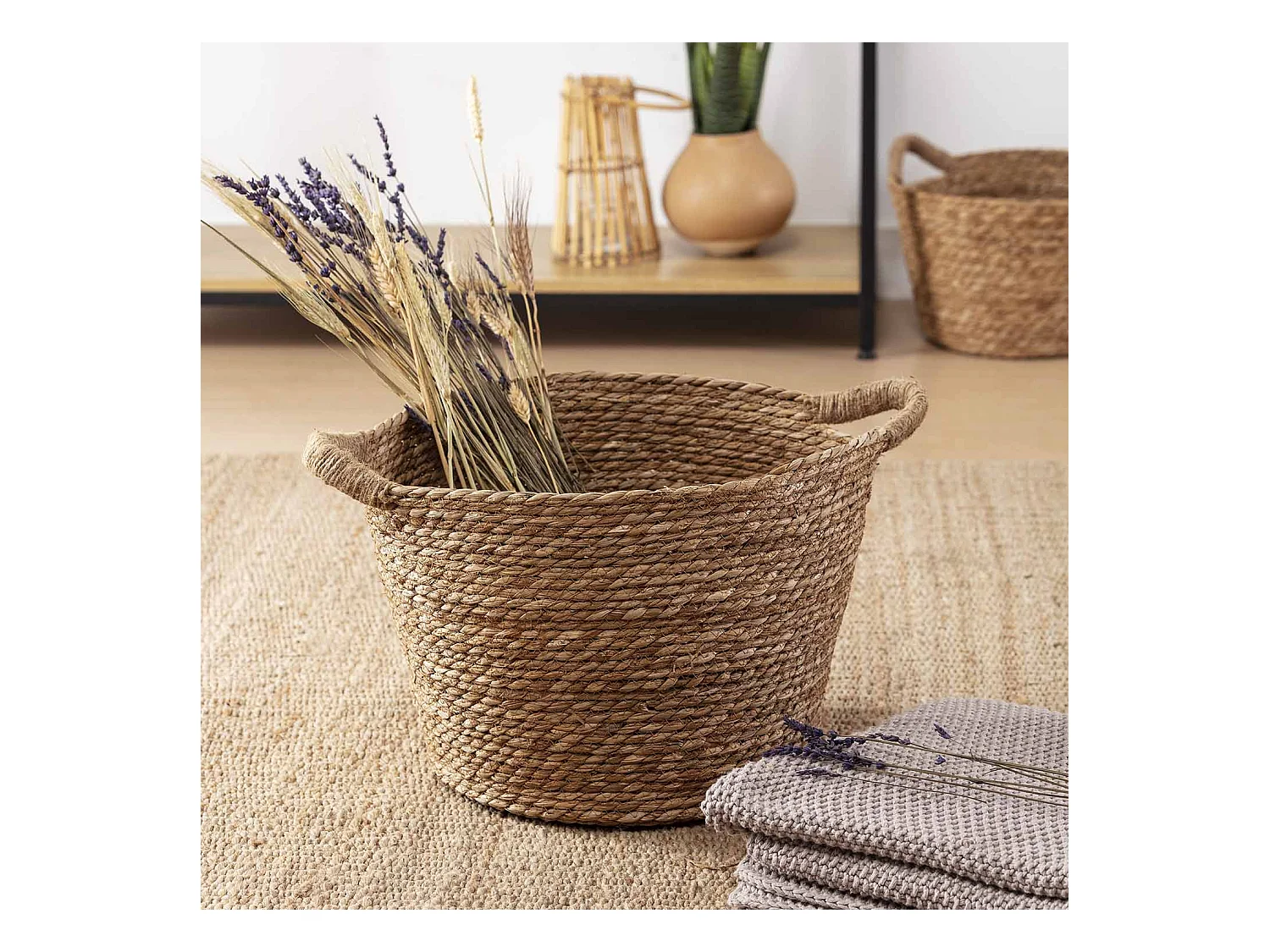 Set van 3 Icia natuurlijke vezelmanden met handvatten
