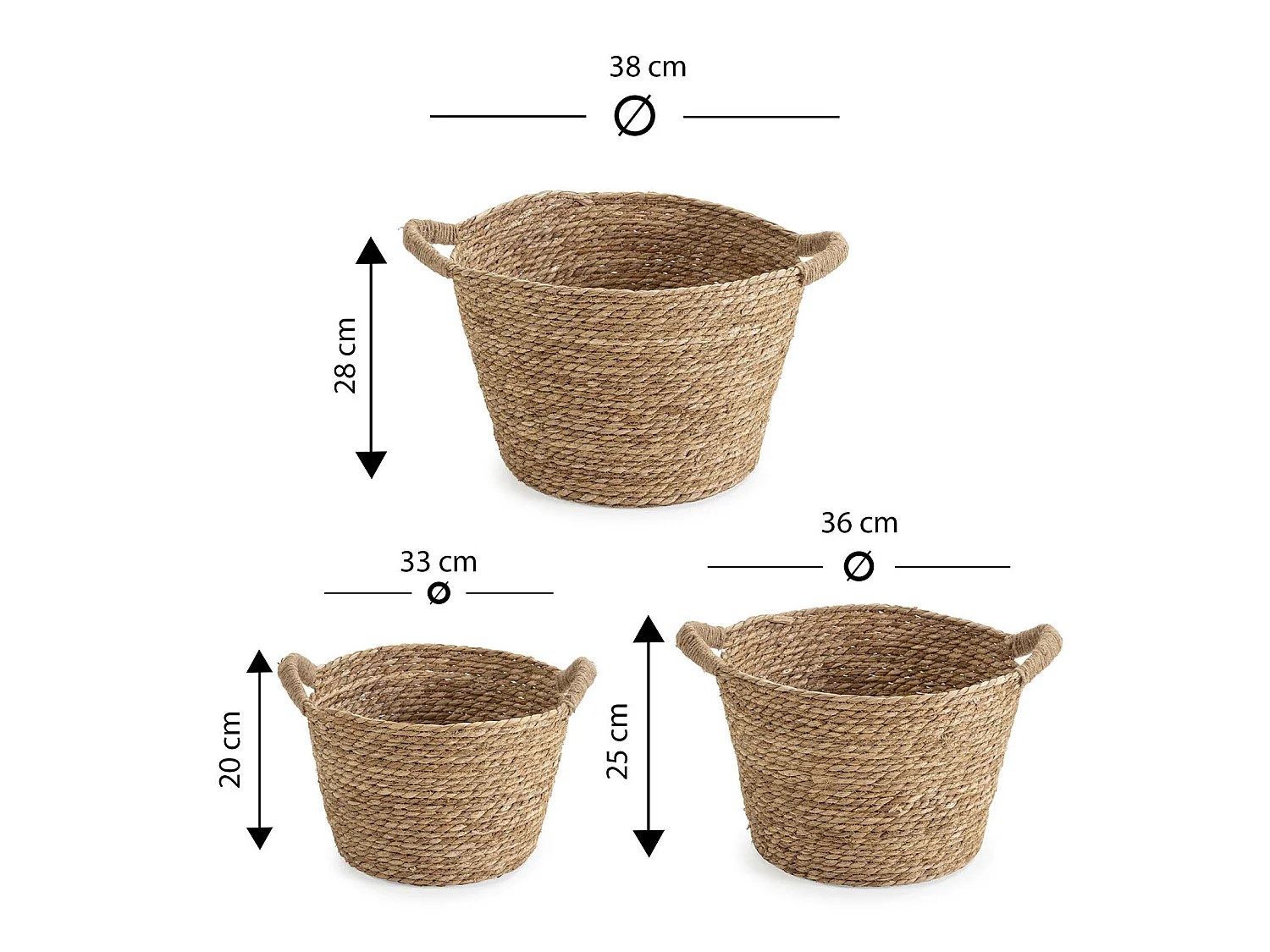 Set van 3 Icia natuurlijke vezelmanden met handvatten