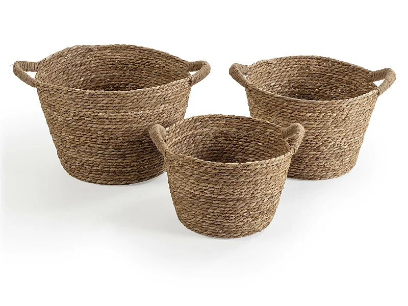Conjunto de 3 cestas Icia de fibra natural com alças