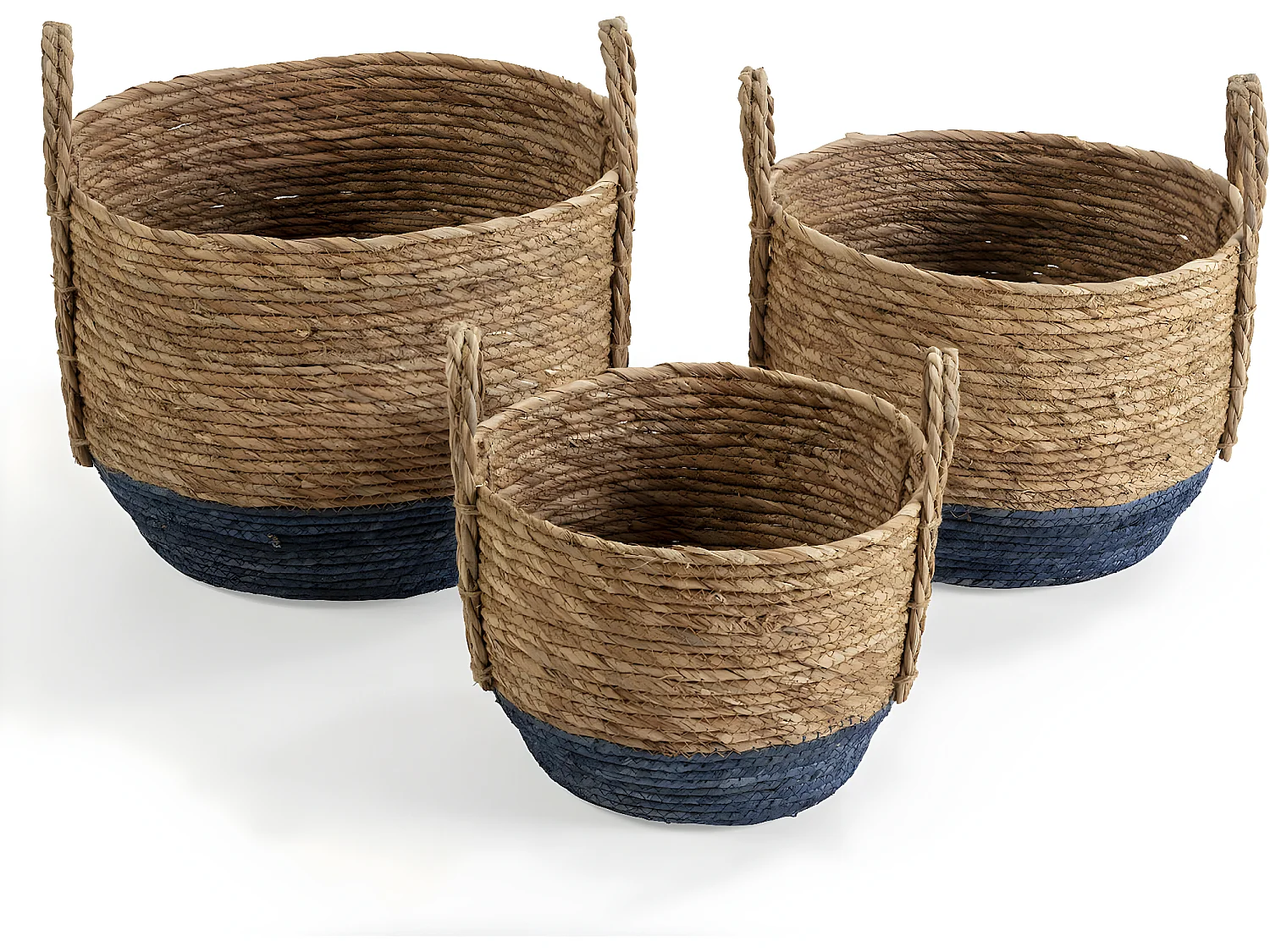 Set de 3 paniers Iria fibre naturelle, bleu/naturel
