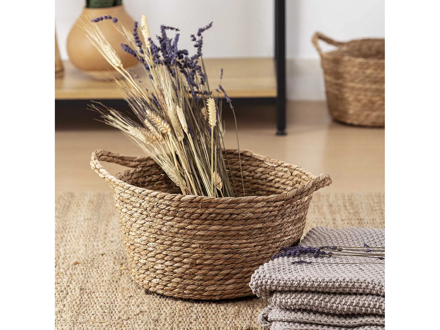 Set van 3 natuurlijke vezelmanden Sole met handvatten