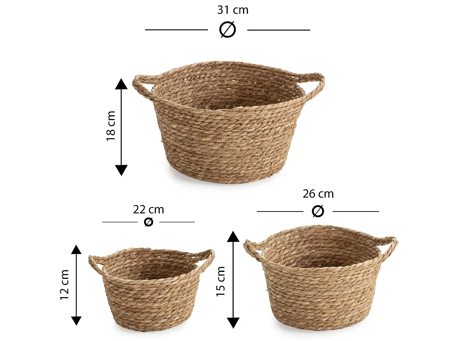 Set van 3 natuurlijke vezelmanden Sole met handvatten