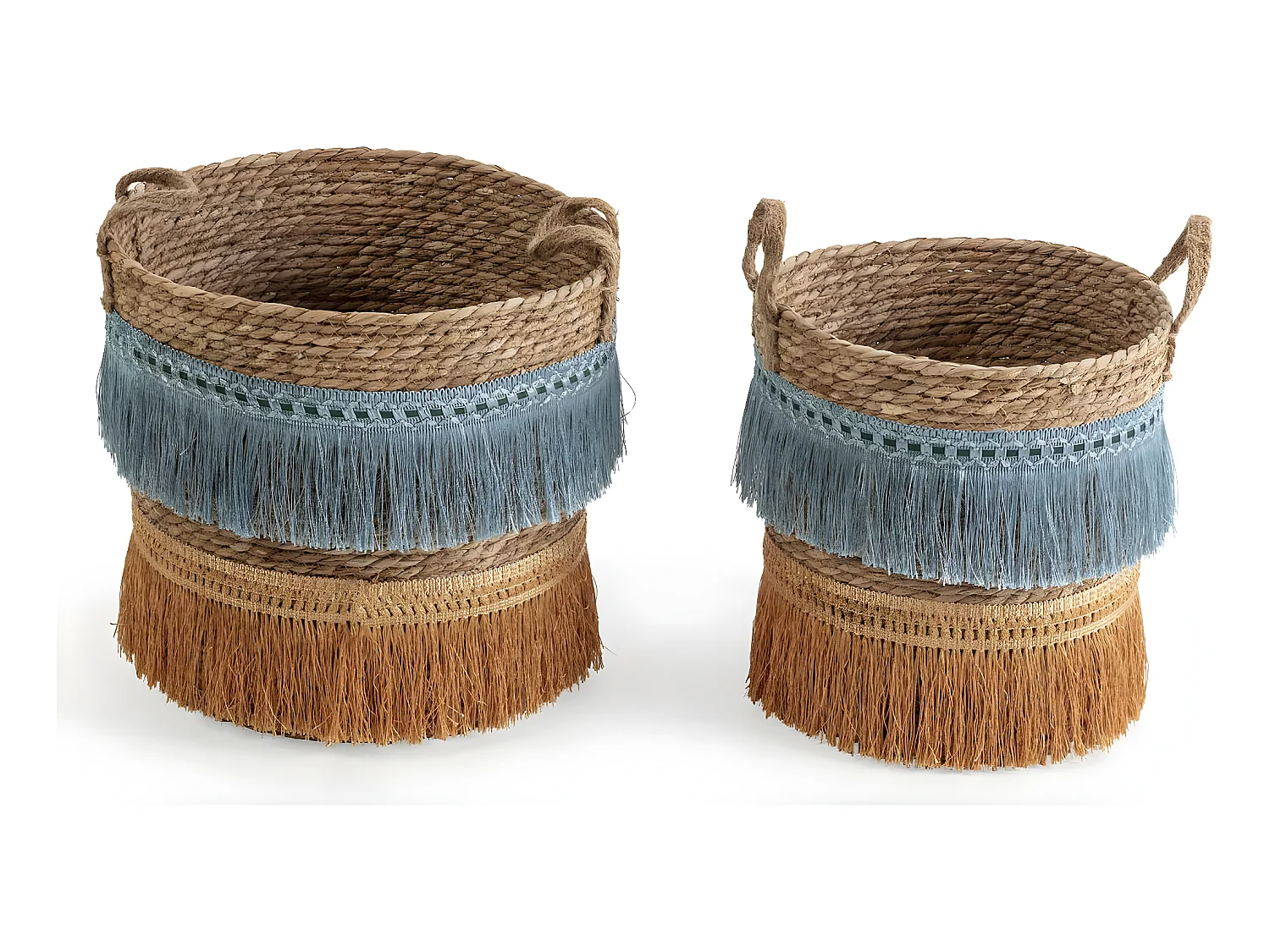 Set de 2 paniers Indie fibre naturelle, bleu/orange