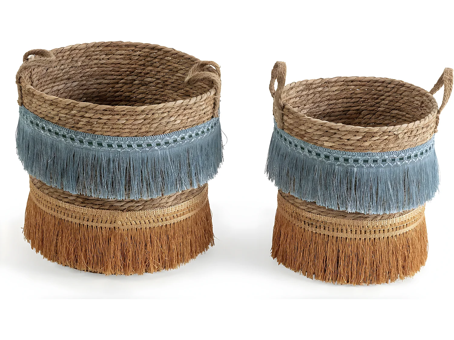 Set de 2 paniers Indie fibre naturelle, bleu/orange
