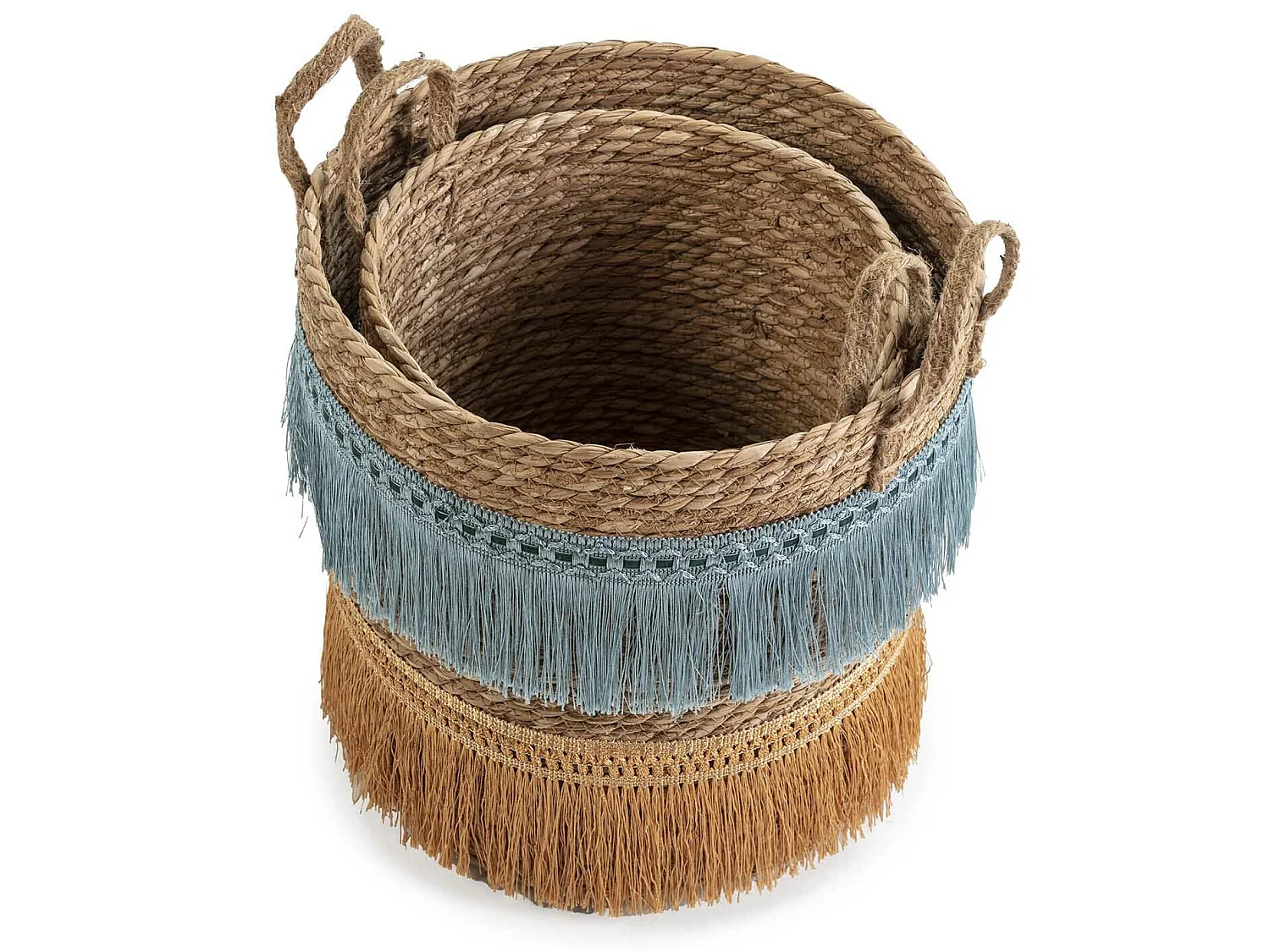 Set de 2 paniers Indie fibre naturelle, bleu/orange