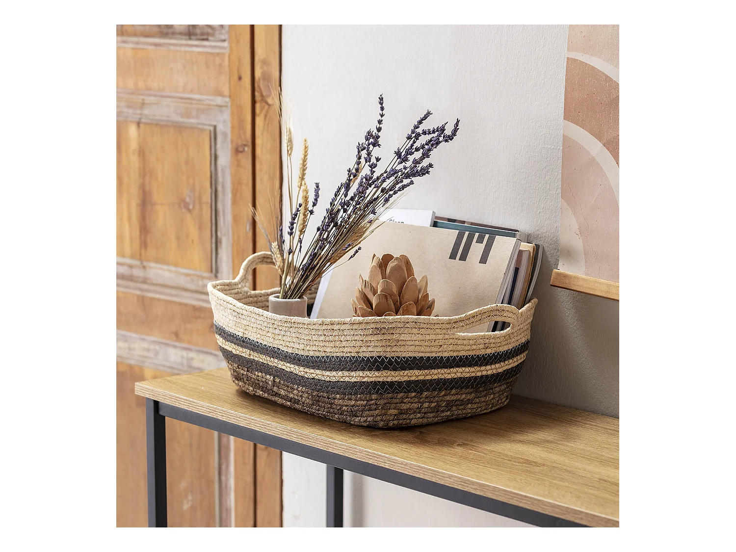 Set de 3 paniers Luar fibre naturelle et papier, marron/beige