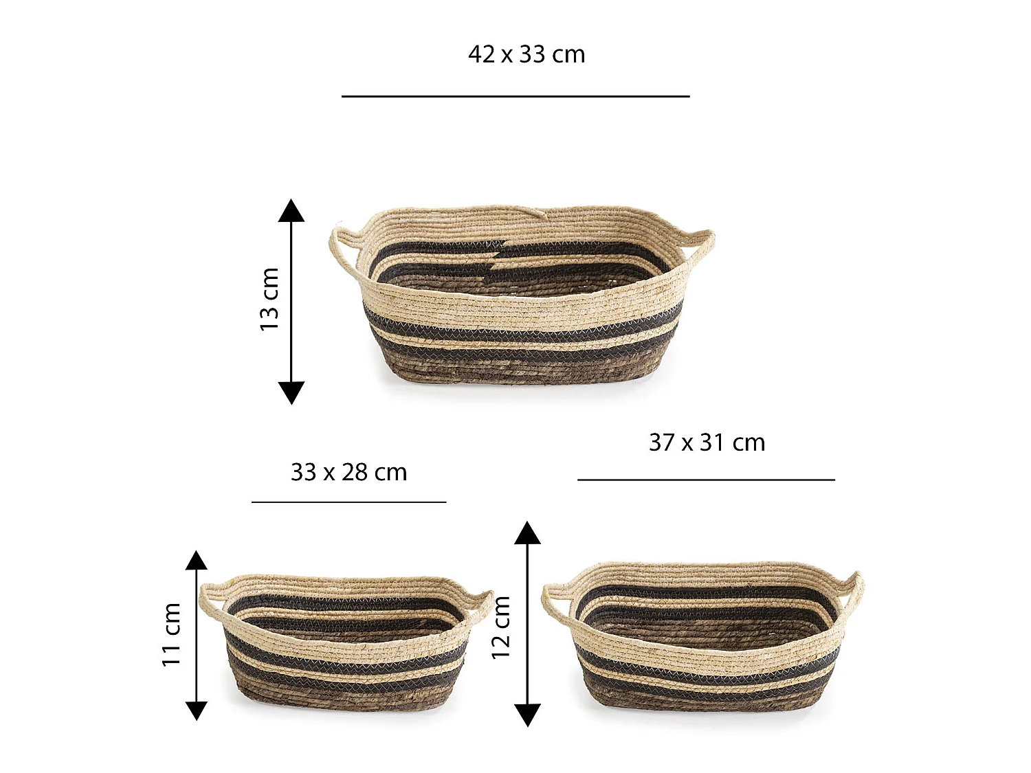 Set de 3 paniers Luar fibre naturelle et papier, marron/beige