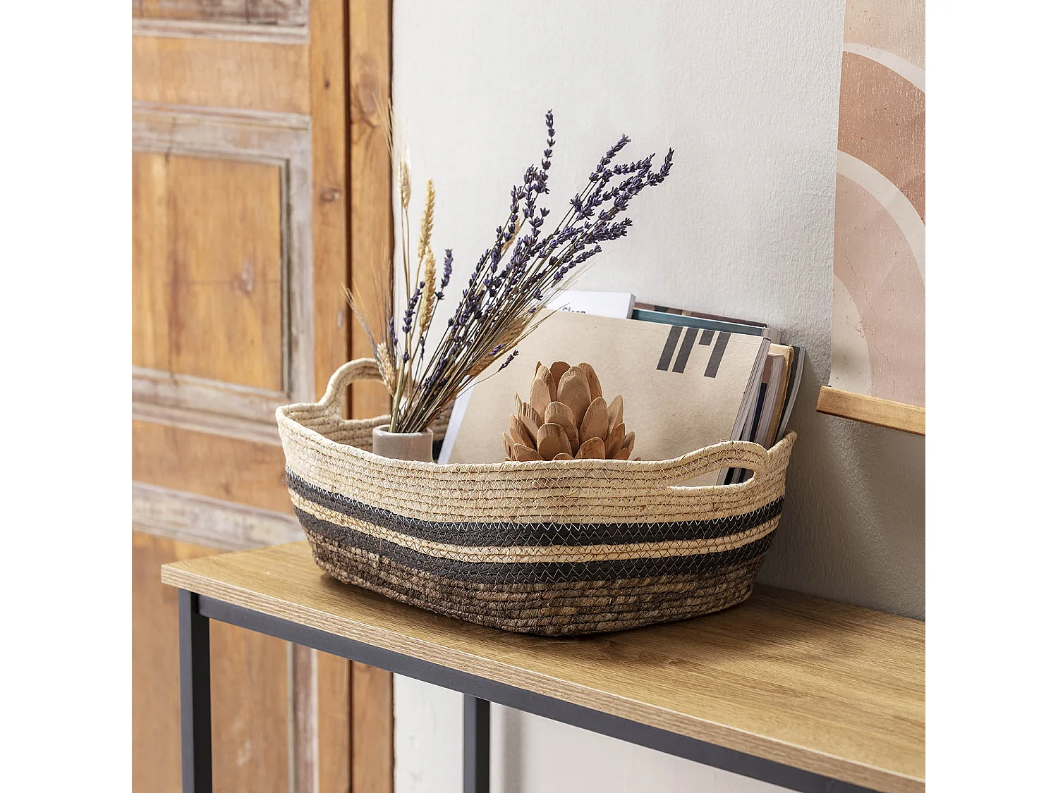 Set de 3 paniers Luar fibre naturelle et papier, marron/beige