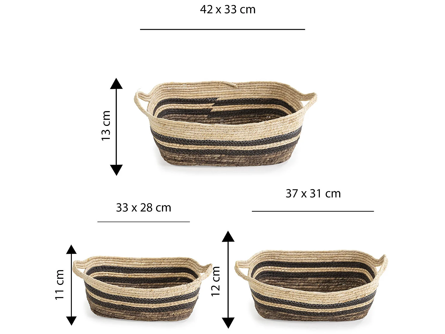 Set de 3 paniers Luar fibre naturelle et papier, marron/beige