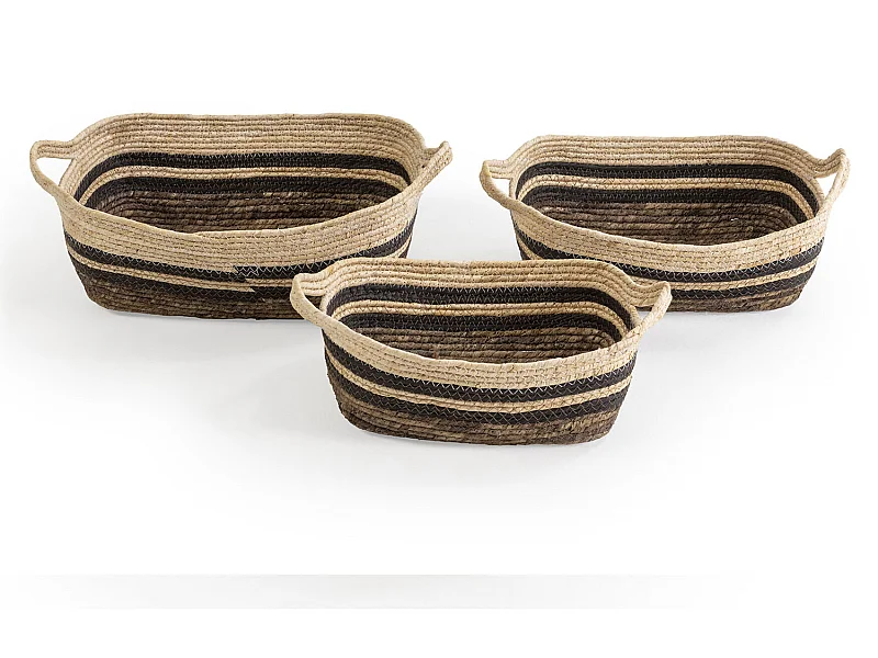 Set de 3 paniers Luar fibre naturelle et papier, marron/beige