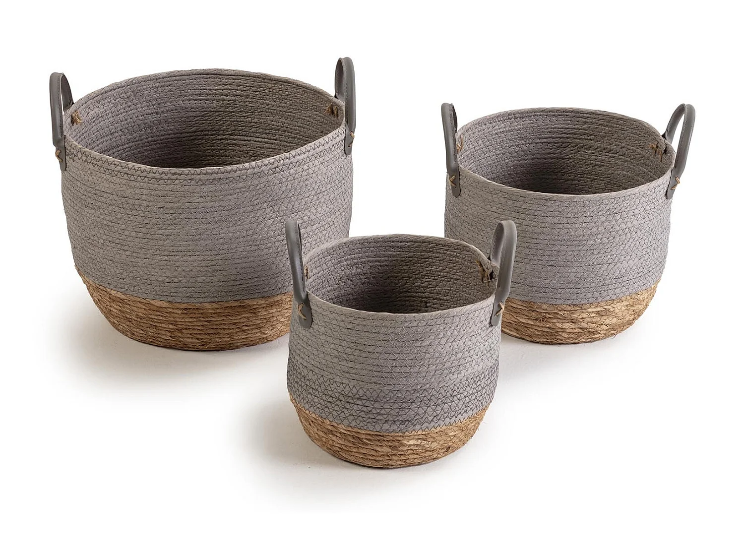 Set de 3 cestas Neves de fibra natural y papel, gris/natural