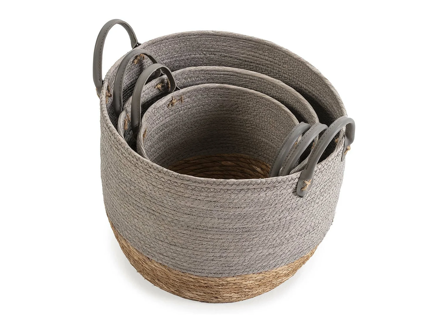 Set de 3 cestas Neves de fibra natural y papel, gris/natural