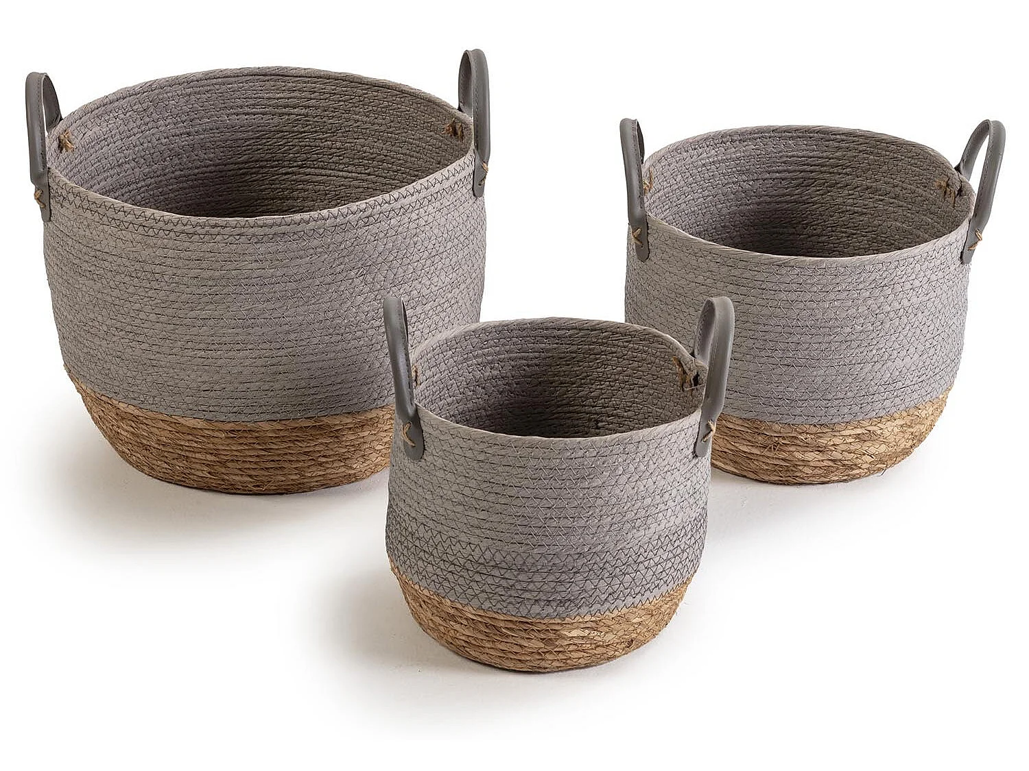 Set de 3 paniers Neves fibre naturelle et papier, gris/naturel