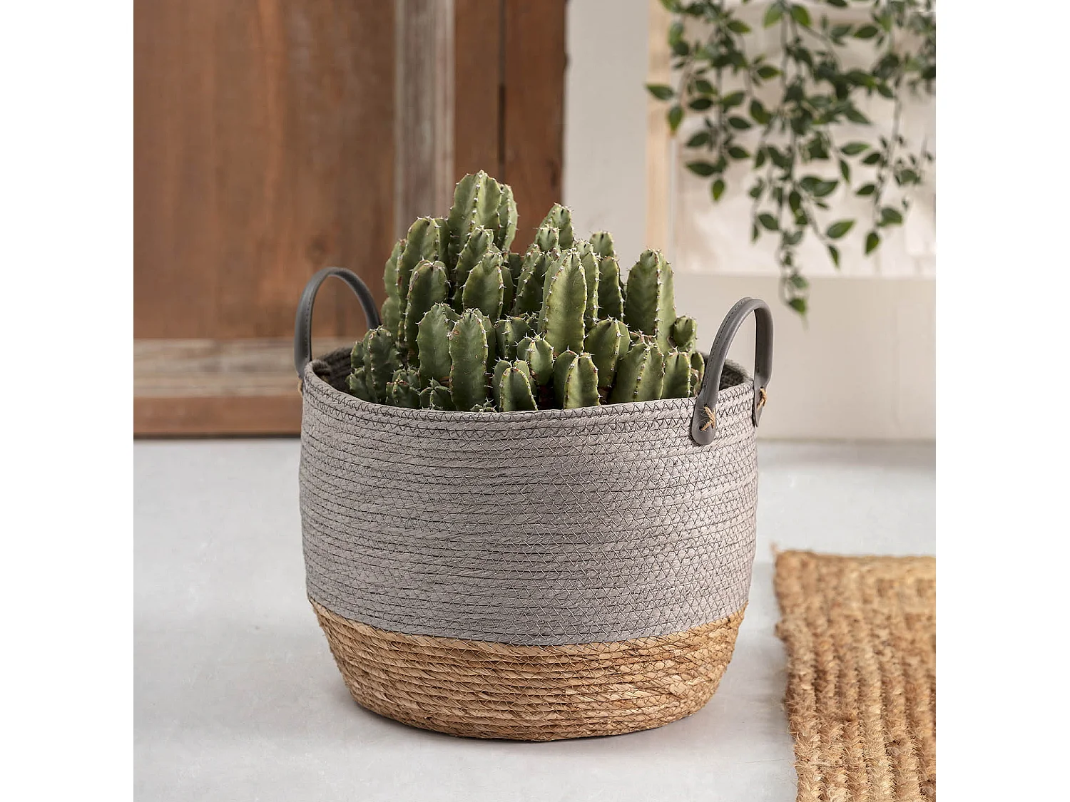 Set de 3 paniers Neves fibre naturelle et papier, gris/naturel