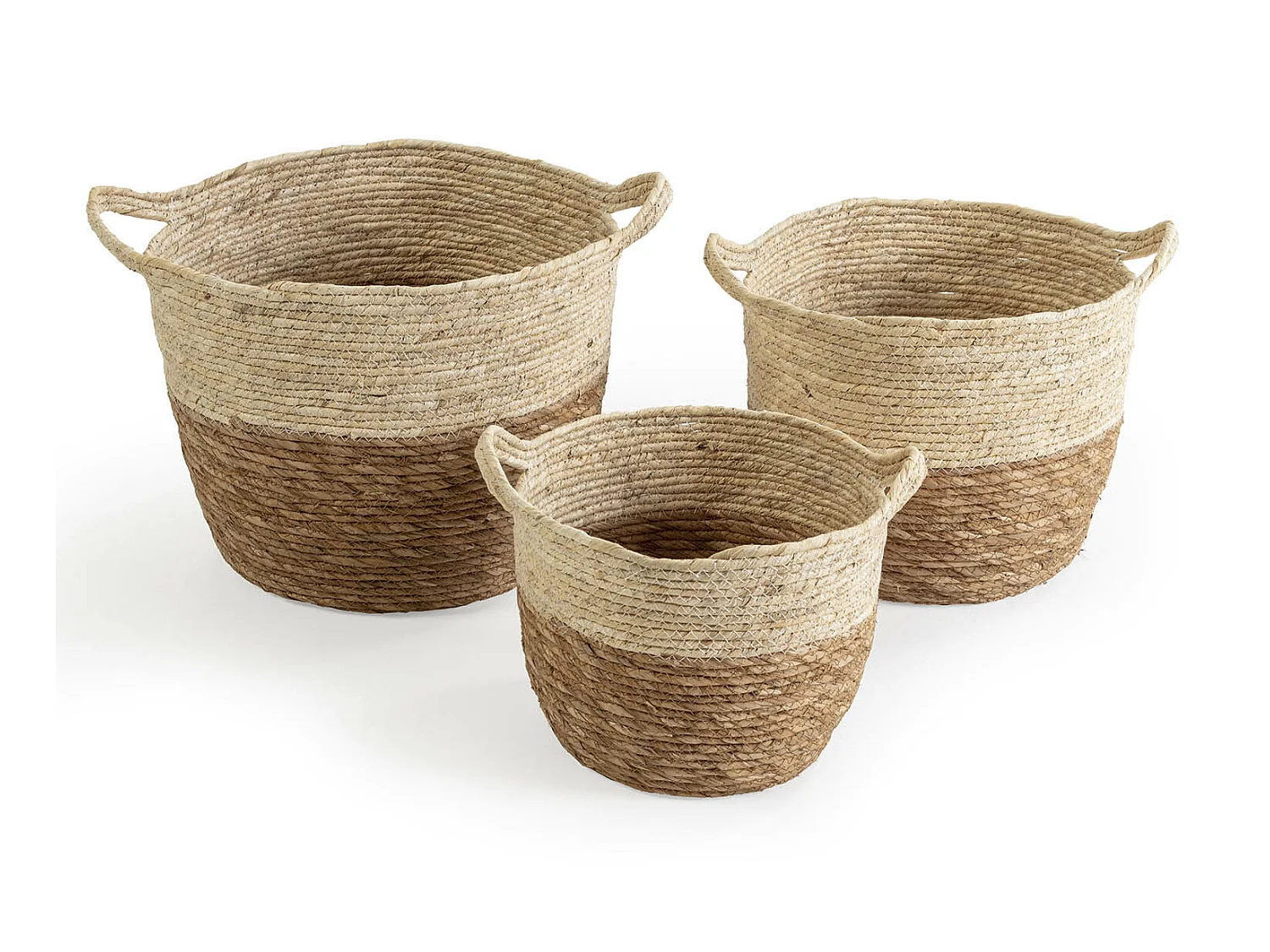 Set van 3 Brais natuurlijke vezelmanden met handvatten, wit/natuurlijk