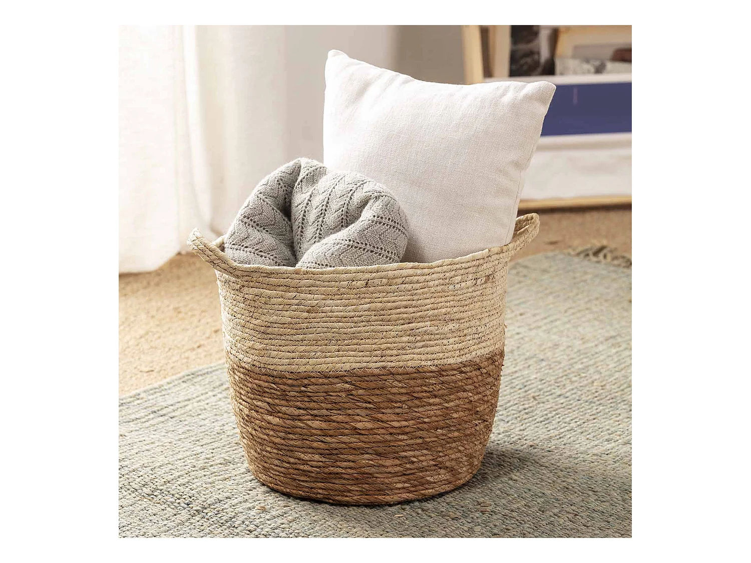 Set van 3 Brais natuurlijke vezelmanden met handvatten, wit/natuurlijk