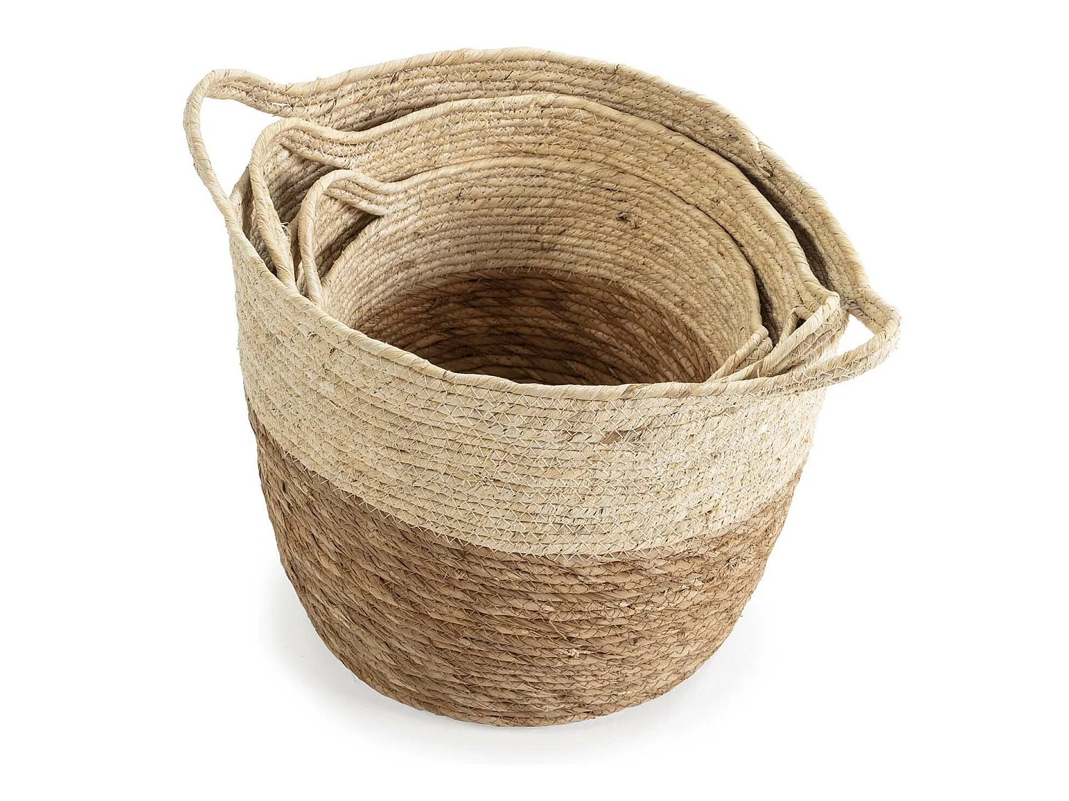 Set van 3 Brais natuurlijke vezelmanden met handvatten, wit/natuurlijk