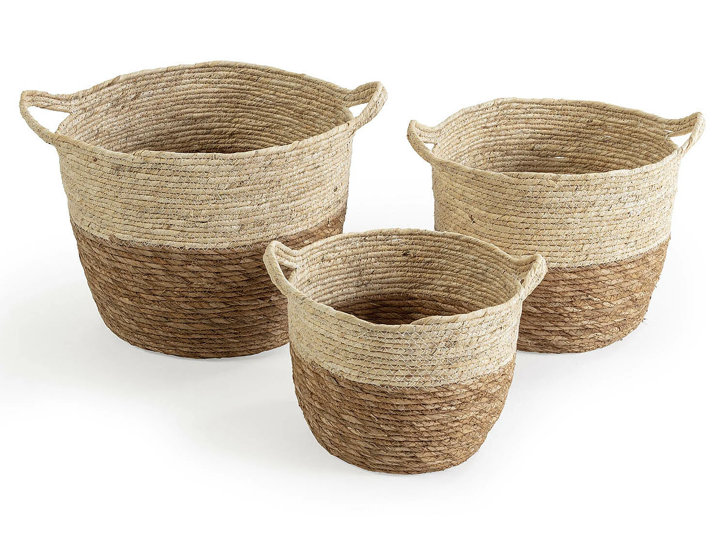Set de 3 paniers Brais fibre naturelle, blanc/naturel