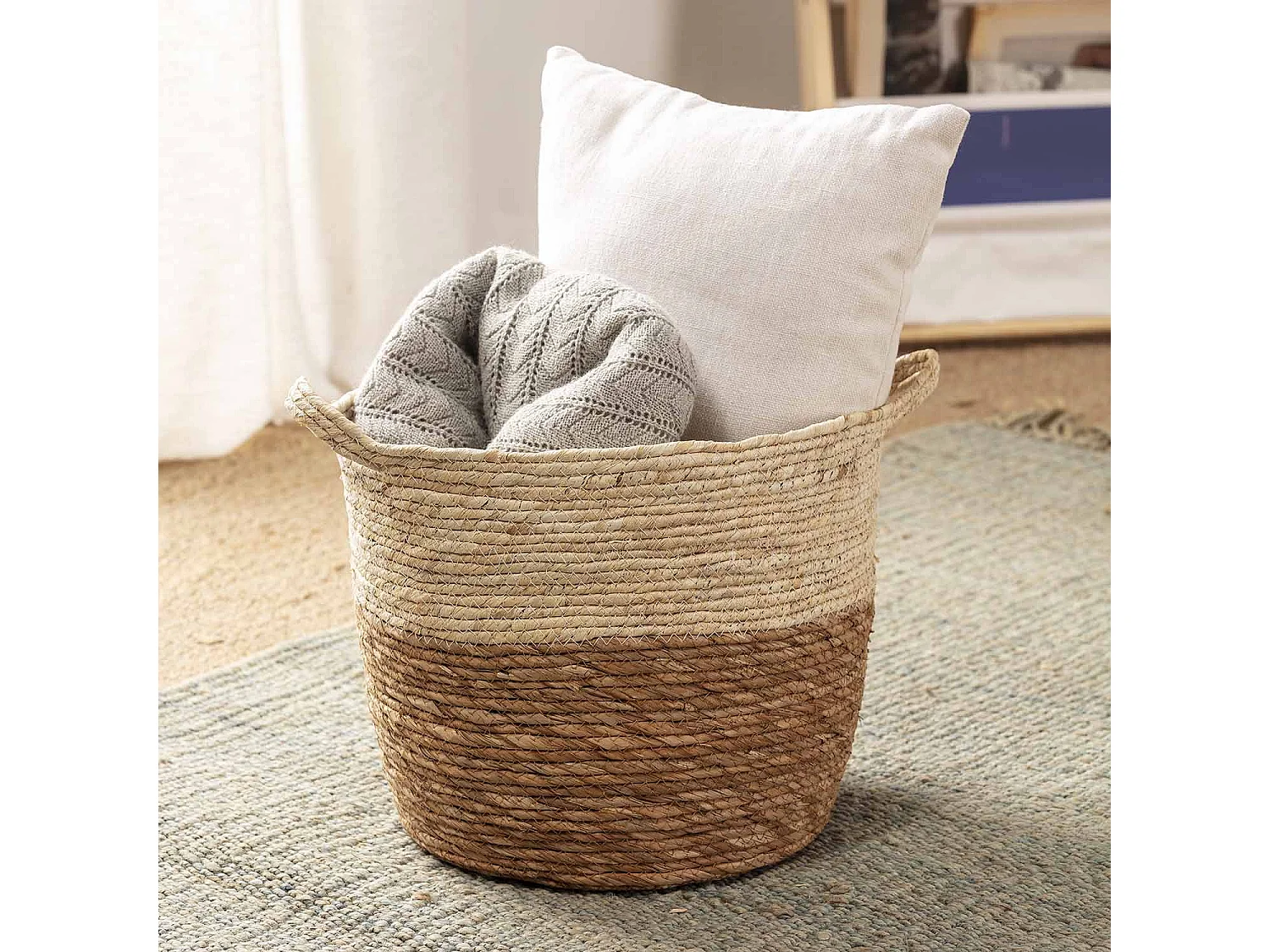 Set de 3 paniers Brais fibre naturelle, blanc/naturel