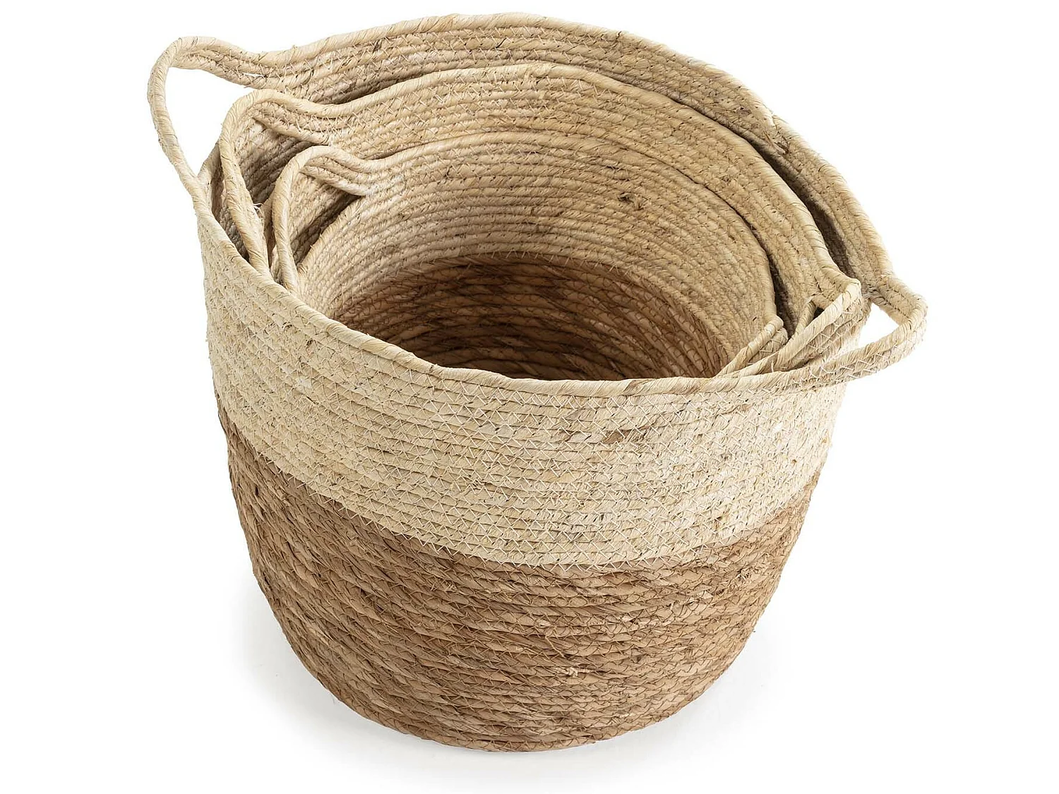 Set de 3 paniers Brais fibre naturelle, blanc/naturel