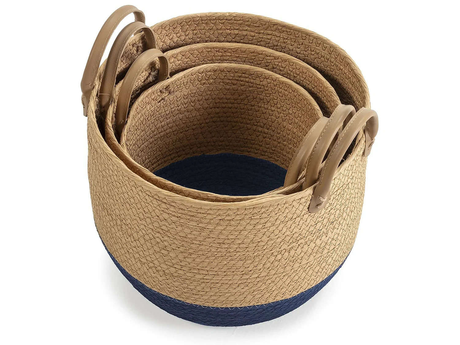 Set de 3 paniers Tecla fibre naturelle, bleu/naturel