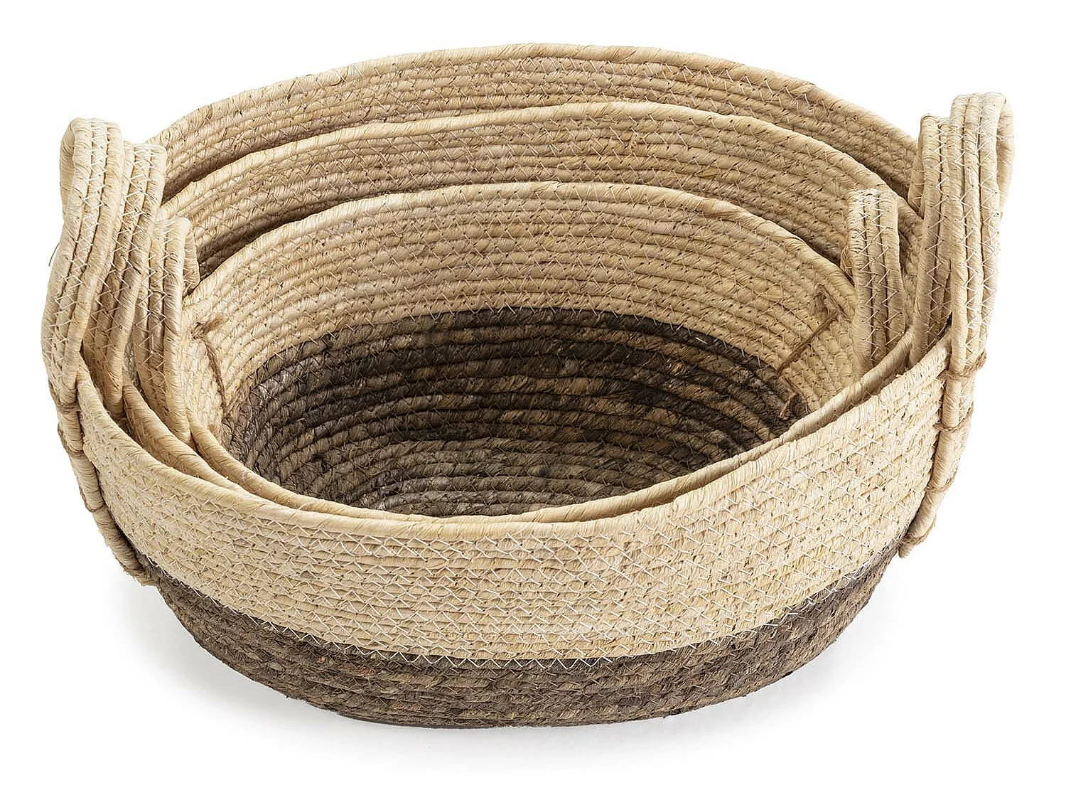 Set de 3 paniers Xiana fibre naturelle, blanc/marron