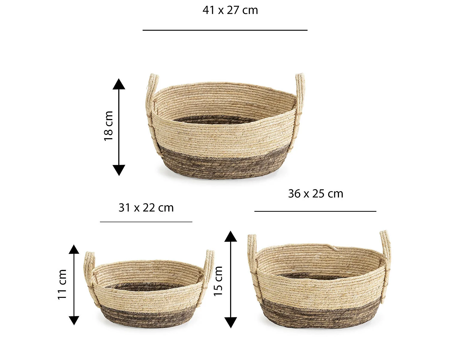 Set de 3 paniers Xiana fibre naturelle, blanc/marron