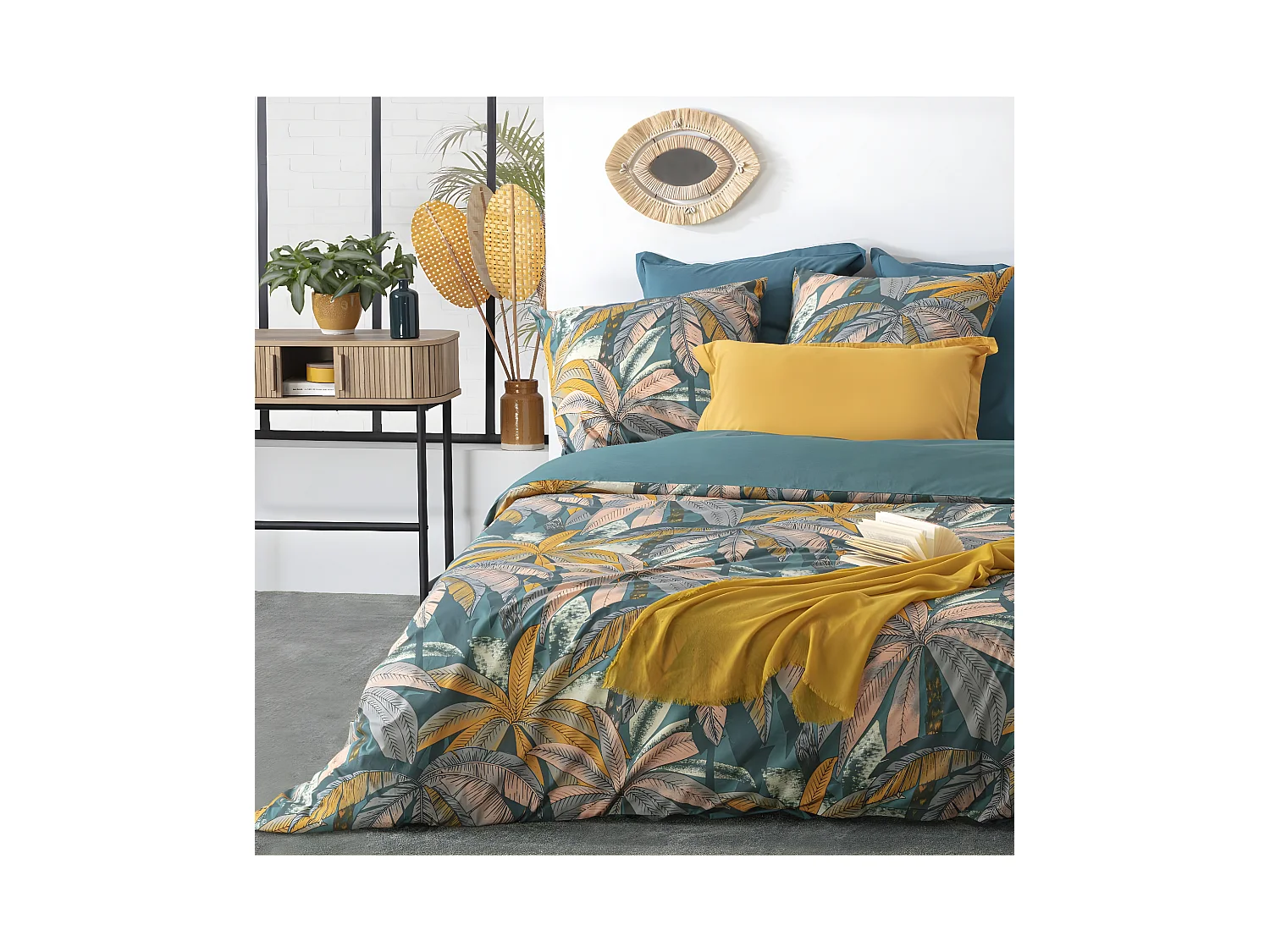 Parure de lit 2 Personnes 240 x 220 cm Housse de couette avec 2 taies Imprimé Laguna