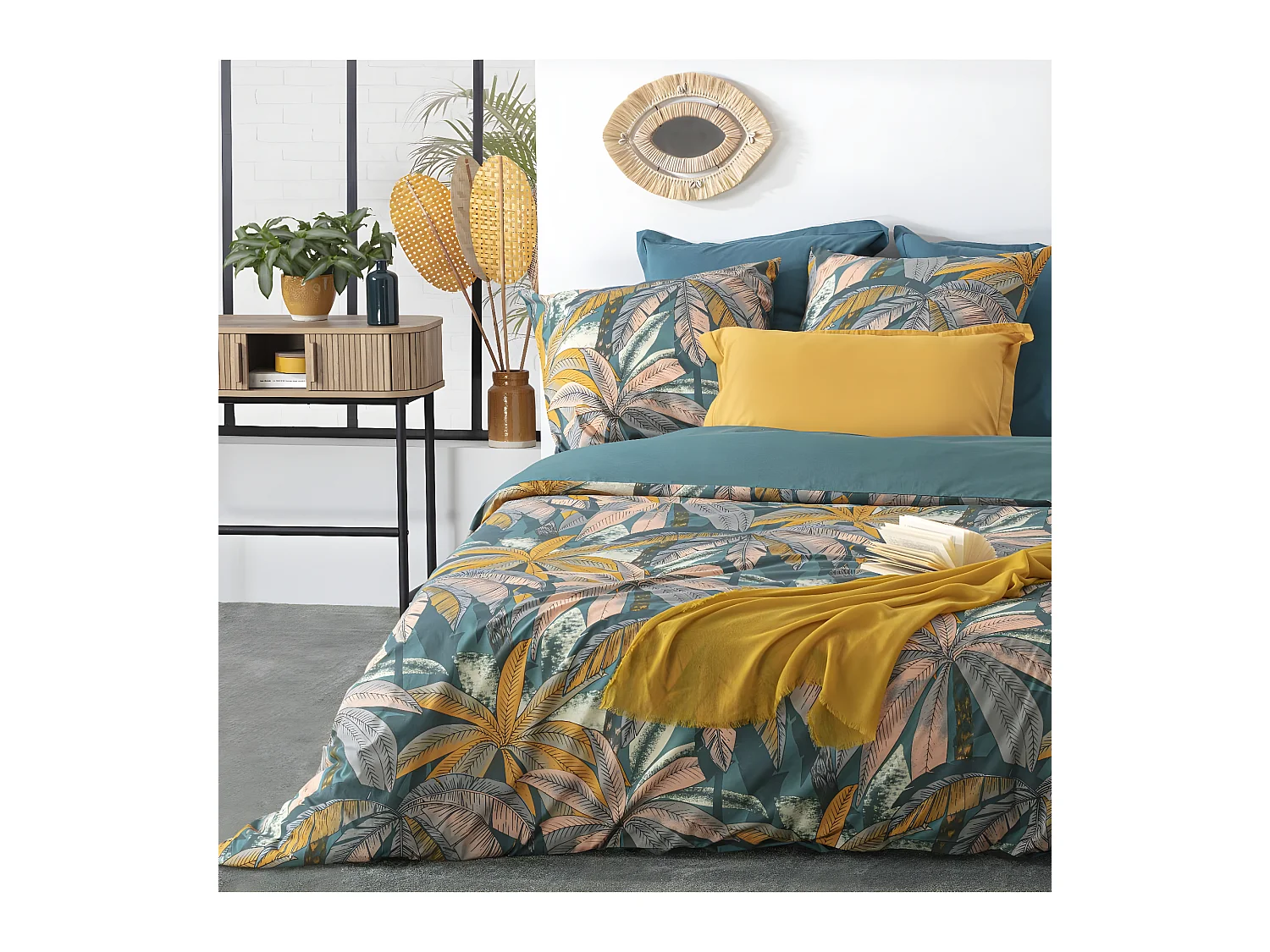 Parure de lit 2 Personnes 240 x 220 cm Housse de couette avec 2 taies Imprimé Laguna