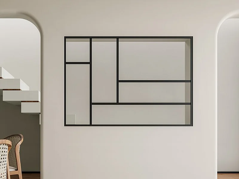 Przeszklona ścianka w stylu designerskim z aluminium malowanego proszkowo 150 x 105 cm - Czarny - ARTENA